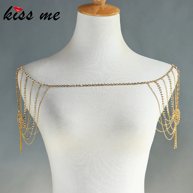 

Kiss me Gold Color Crystals Shoulder Necklace Fashion Jewelry