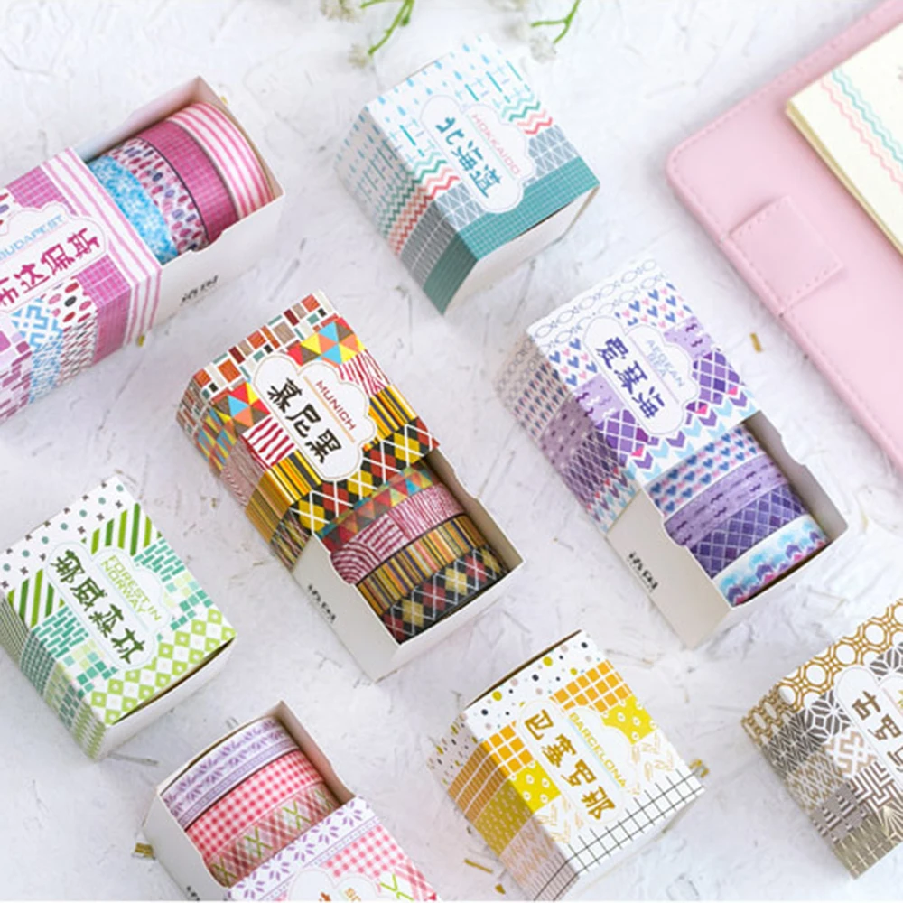 5 шт./кор. Клетчатый полосы васи лента декоративная клейкая лента DIY ...