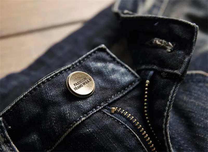 MORUANCLE ФАС Здравствуйте на Для Мужчин's Ripped исправленными джинсы брюки Здравствуйте Street Distressed Denim брюки с пэчворк отверстия прямо Размеры 29-38