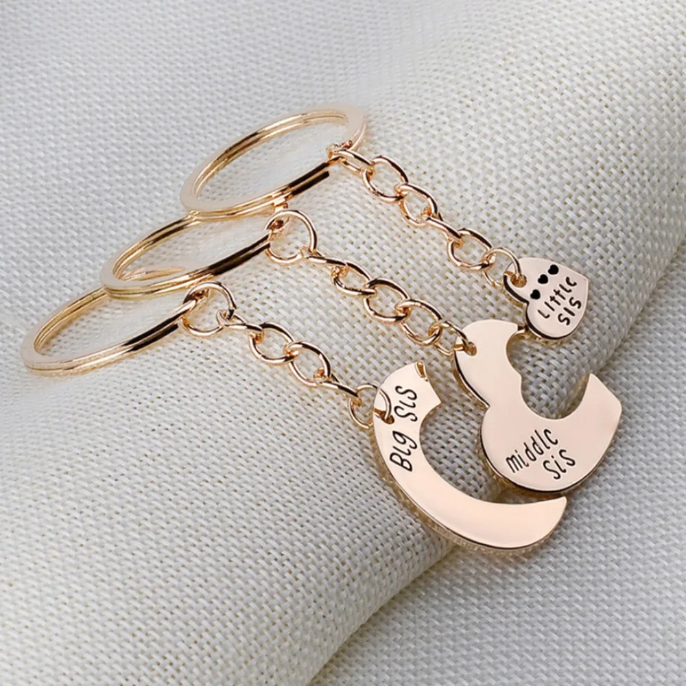 

New Fashion Big Middle Little Love Stitching keychain Set Of 3 Gold And Silver Color For Family Best Friend Forever Friendship