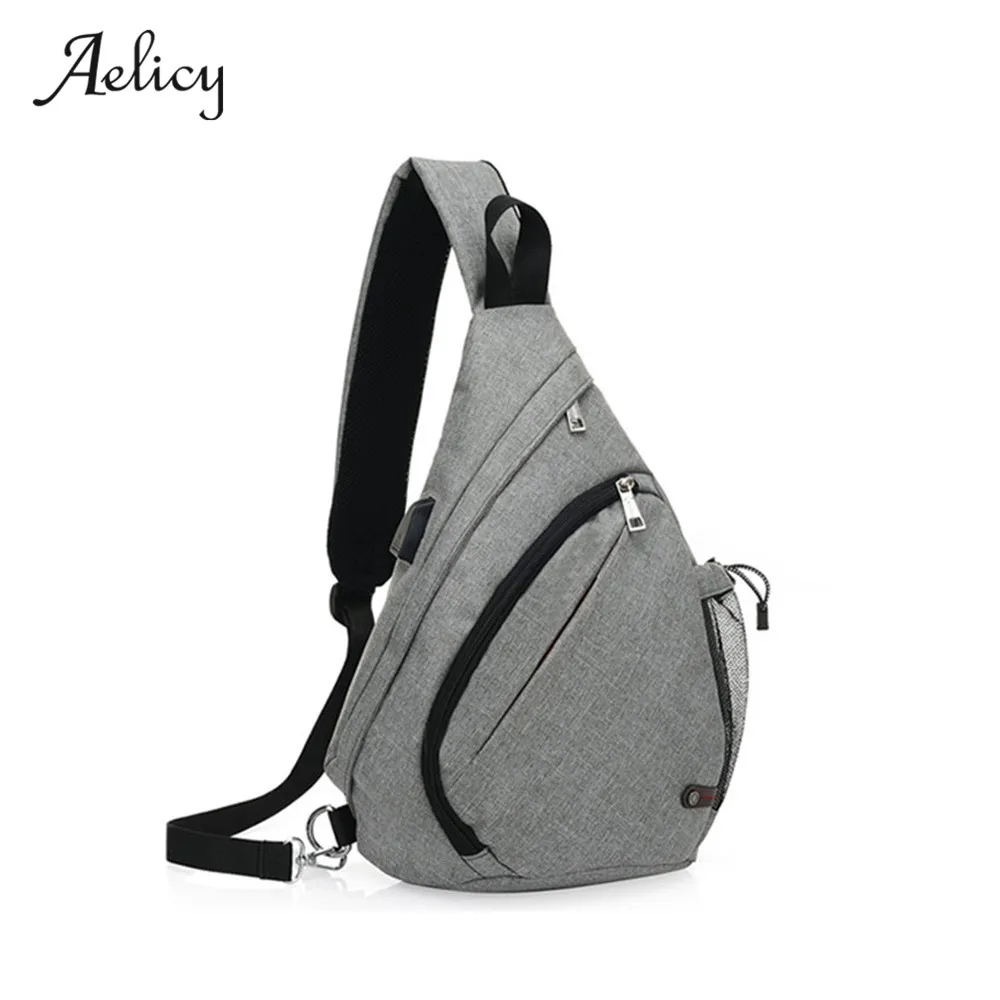 

Aelicy USB Design Chest Bag Men&Female Sling Bag Wallet Large Capacity Handbag Canvas Multi-Function Shopping Crossbody Bag
