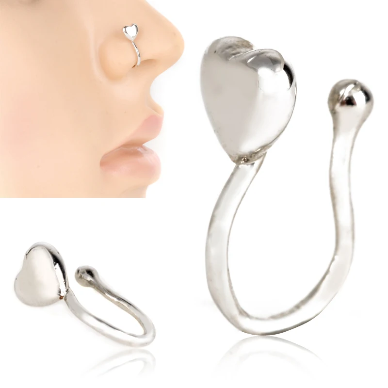 Boho Fake Nose Clip Fashion Stainless Steel Heart Non-Piercing Nose Cuff Ring Shellhard Charms Piercing Septum Body Jewelry