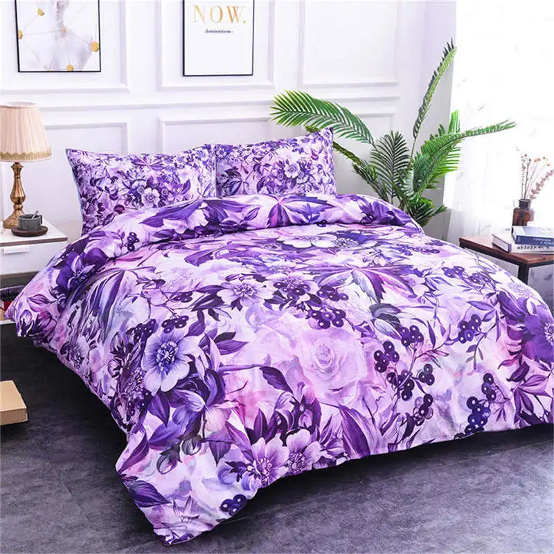 

ZEIMON Soft Room Decor 3D Printing Boho Bohemia Flowers Purple Pattern Bedding Cover Set Polyester Home Textiles Queen Size 3pcs