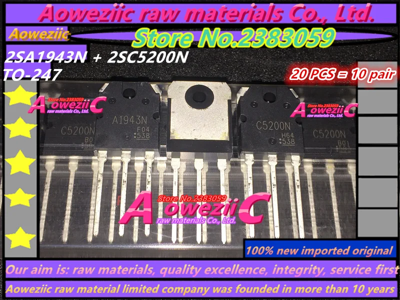 

Aoweziic 100% new imported original 2SA1943N 2SC5200N A1943N C5200N TO-247 power amplifier pair transistor ( 20 PCS =10pair )