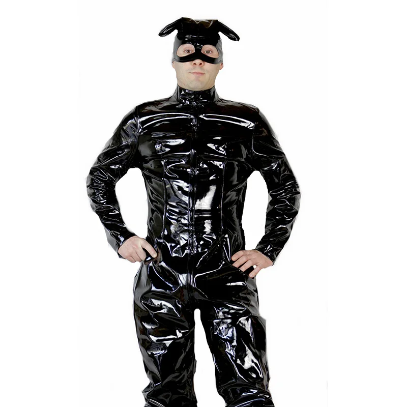 Сексуальный комбинезон из искусственной кожи, Женский костюм кошки на Хэллоуин, черный латексный виниловый комбинезон с маской, блестящий мужской комбинезон