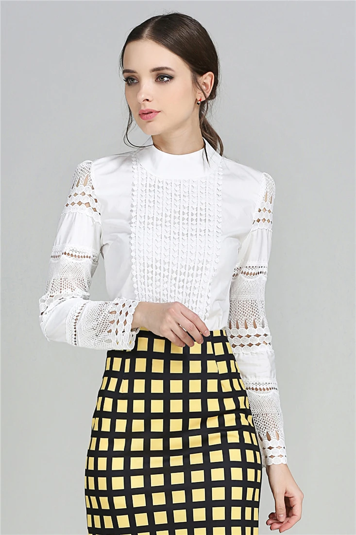 womens blouses New Fashion Women Office Crochet Lace Blouse Shirt Long-sleeved White Casual Blouses & Shirts plus size tops S-5XL off the shoulder shirts & tops