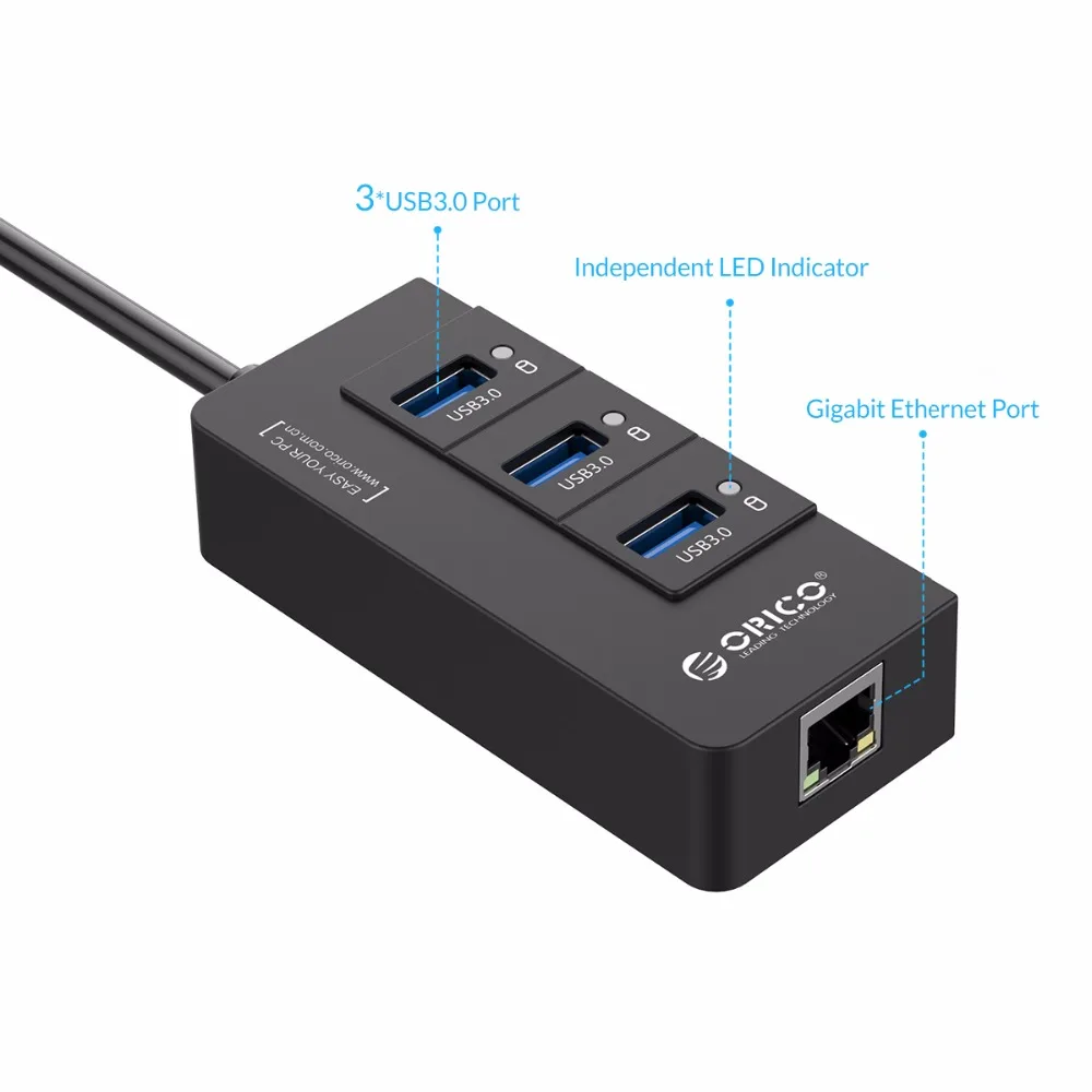 ORICO HR01-U3 USB 3,0 концентратор с внешним RJ45 гигабитная сетевая карта SuperSpeed 5 Гбит/с-черный