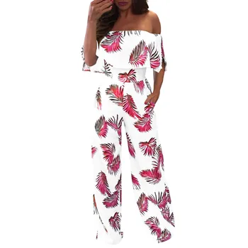 

2019 MAXIORILL NEW Women Casual Off Shoulder Floral Leaf Printed Sparkly Capelet Loose Playsuit самские брюки Wholesale T3