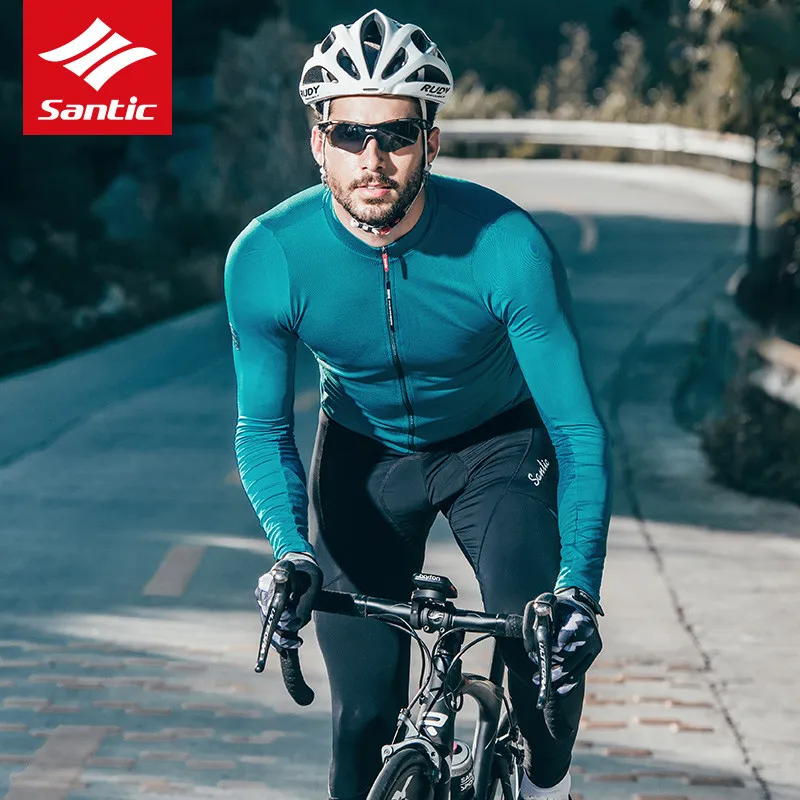 SANTIC Cycling Jerseys For Men Long Sleeves Pro Fit Sun-protective Mtb Road Bike Knitwear Spring Autumn Bicycle Sports T-shirts