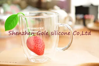 

100pcs/lot Silicone Strawberry Design Loose Leaf Herbal Tea strainer Spice infuser filtering tools 2016 new free shipping