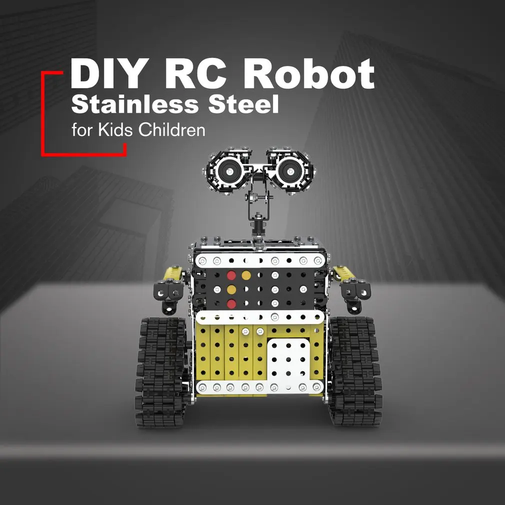 DIY робот из нержавеющей стали с дистанционным управлением ToySliding Block Building, сборные робот-игрушки, подставка для детей, детские игрушки в подарок - Цвет: Светло-серый