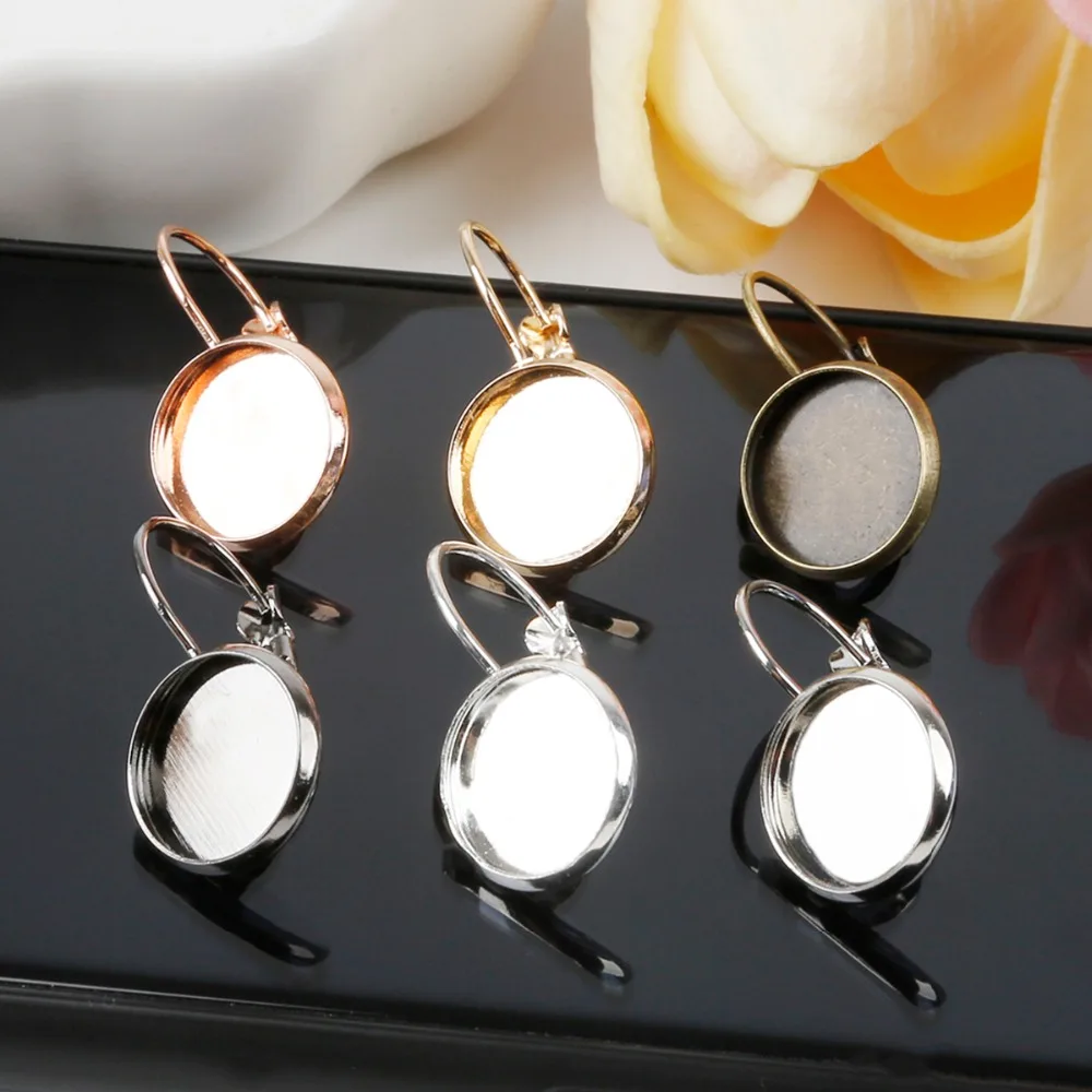 10pcs Blank Earring Base Metal Cabochon Settings Cameo Tray for Women DIY Jewelry Accessories Dia 14mm*12mm