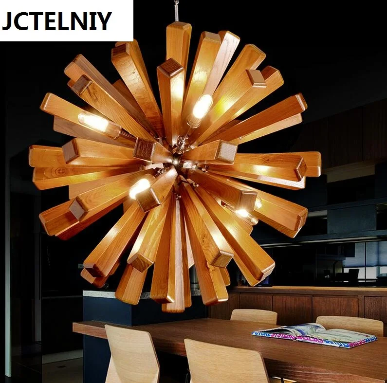 

Solid wood chandelier modern Nordic creative minimalist living room dining wooden lamp