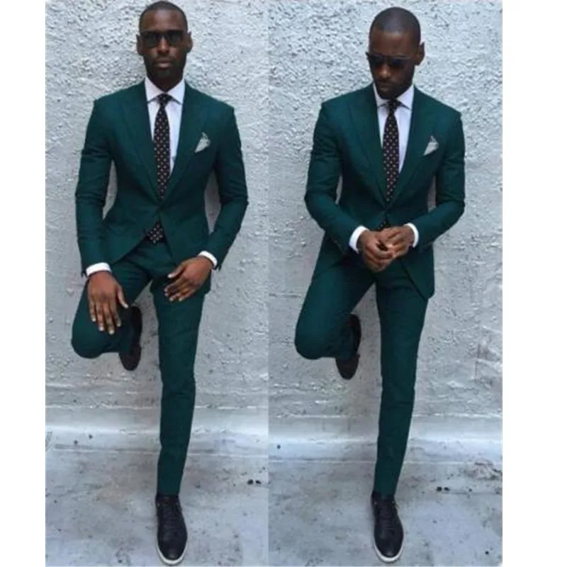 62-1  New Dark Green Men Suits Formal Business Tuxedos Men Wedding Suit Jacket+Pants
