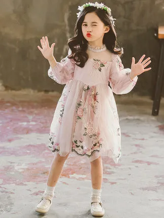New Spring Cute Kids Floral Printed Long Sleeve Dress For Girls Clothing New Spring Cute Kids Floral Printed Long Sleeve Dress For Girls Clothing