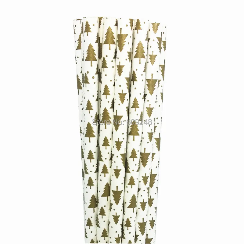 100 шт. бумажные соломинки с принтом Золотой рождественской елки|straw drink|pop sticktree print