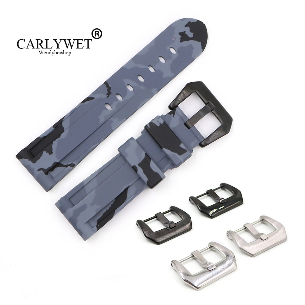 Carlywet 24Mm Camo Grigio Impermeabile Della Gomma Di Silicone Di Ricambio Da Polso Watch Band Strap Cintura Per Panerai Luminor
