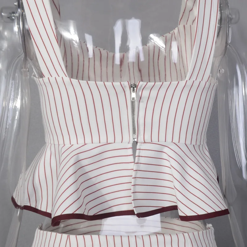Летняя юбка-макси с воланом, комплект из 2 предметов, женский топ с полосатым ремнем и юбка с высокой талией, юбка-трапеция, костюм из двух предметов
