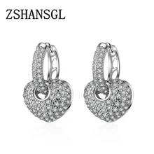 Романтические серьги-гвоздики с сердечком из стерлингового серебра 925 пробы с прозрачными фианитами для женщин и девочек