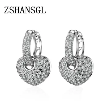 

Romantic 925 Sterling Silver Hollow-out Love Heart Stud Earrings with Clear CZ Female Brincos for Woman Girls Fine Jewelry