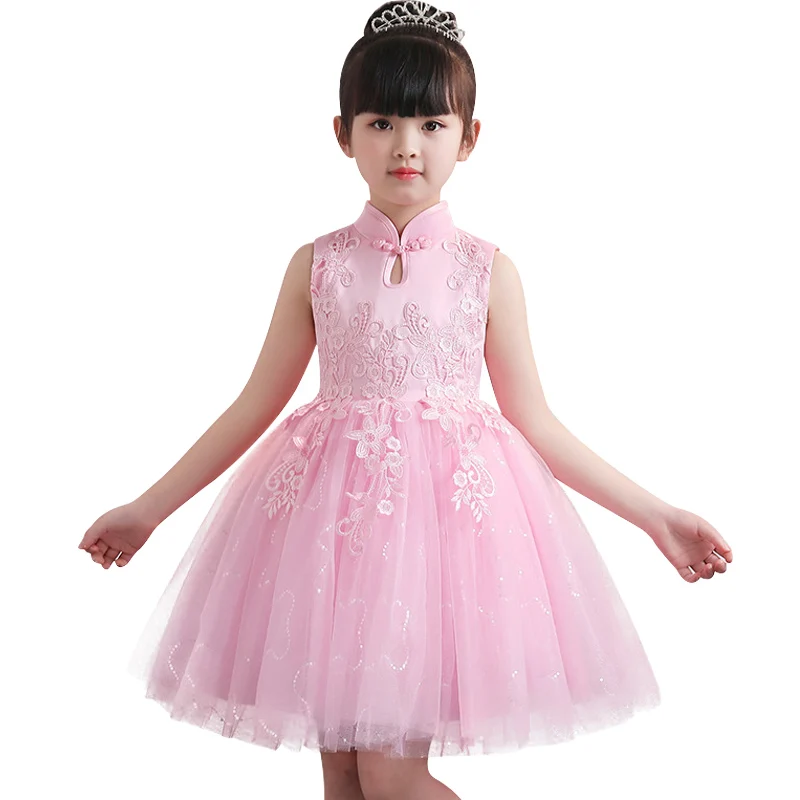 

Stand collar evening dress children clothing flower girl dress for wedding clothes first communion princess dress baby costume