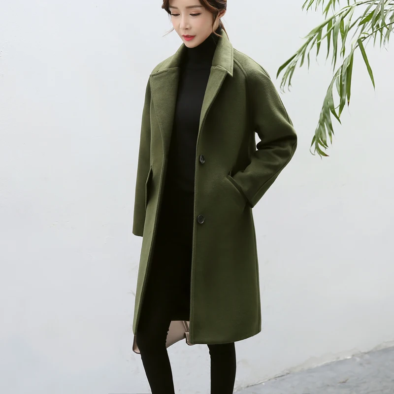 

Plus Size Women Winter Elegant Overcoat Casual Autumn Jacket New Wool Blend Coat Female Long Sleeve Turn-down Collar Outwear