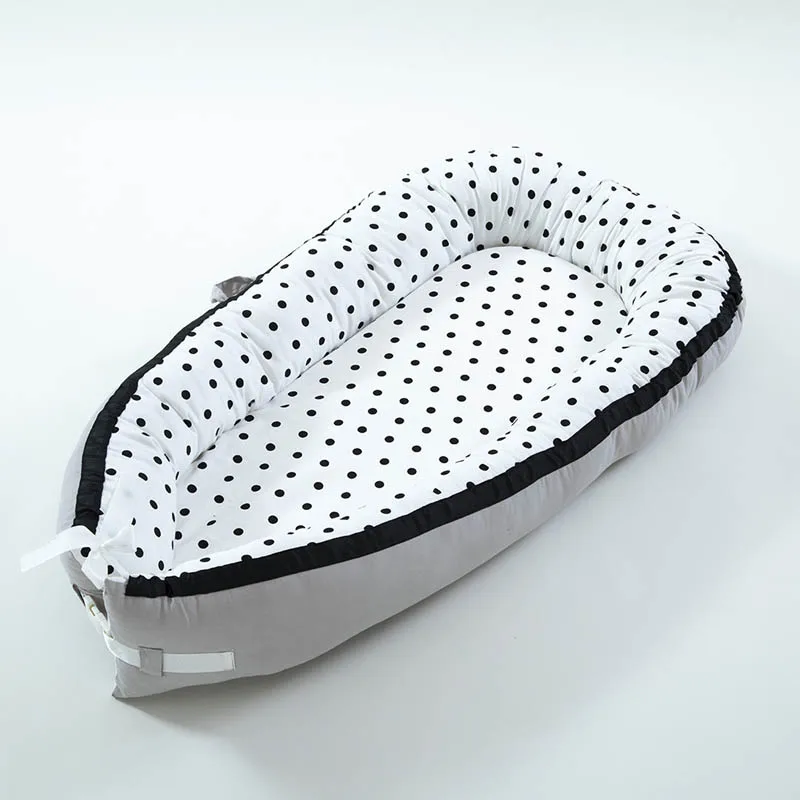 black dot 80*50 см детская кровать переносная моющаяся кроватка дорожная кровать Младенческая Детская люлька для новорожденных детская люлька бампер матрас - Цвет: black dot