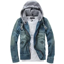 New Spring Men Brand Removable Hat Jeans Jacket 2016 Casual Mens Designer Jackets Hoodie Plus Size Clothing Coat Outerwear D13