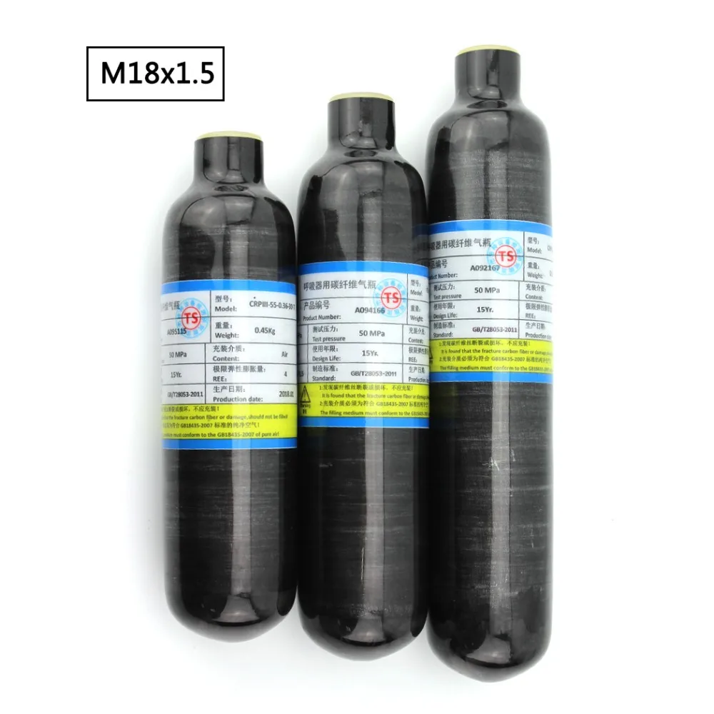 

PCP Paintball Scuba Tank 0.36L 0.42L 0.5L PURE Carbon Fiber Tank High Pressure Cylinder M18x1.5 Thread Black 30MPA 4500PSI