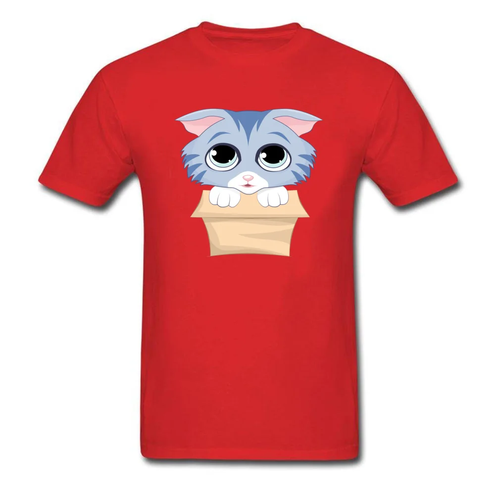 Cute Kitty in a Box Classic Short Sleeve Hip hop T-Shirt 100% Cotton O Neck Men's Tees Slim Fit T-Shirt Summer Fall Cute Kitty in a Box red