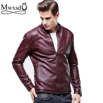 

Mwxsd brand Autumn Winter men's warm soft Leather Jackets Stand Collar Men casual Motorcycle PU leather jacket fur inside