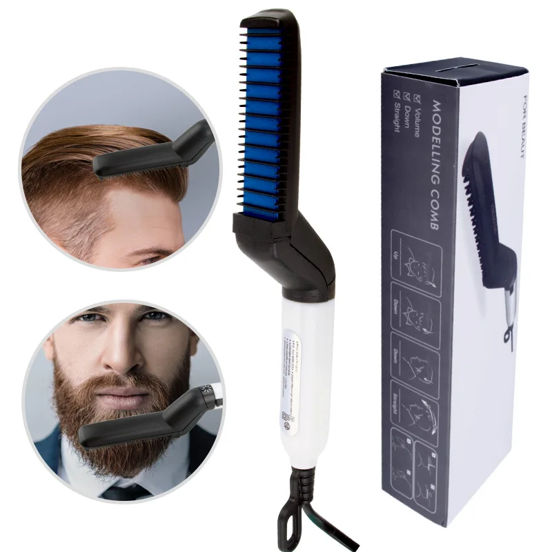 

Multifunctional Beard Straightener Brush for Men Quick Hair Styler Curler Hot Straightening Comb Electric Dual Voltage Iron