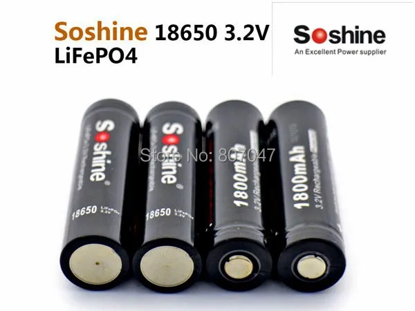 2 шт Soshine 3,2 V Перезаряжаемый 18650 LifePO4 батарейный элемент 1800mAH Защищенный положительный ниппель для Led Фонарь налобный фонарь велосипедный светильник