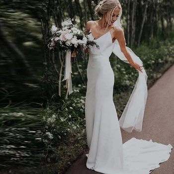 

Cheap Boho Satin Wedding Dresses 2020 robe de soiree Backless Mermaid Wedding Gowns Custom Made Country Bride Dress