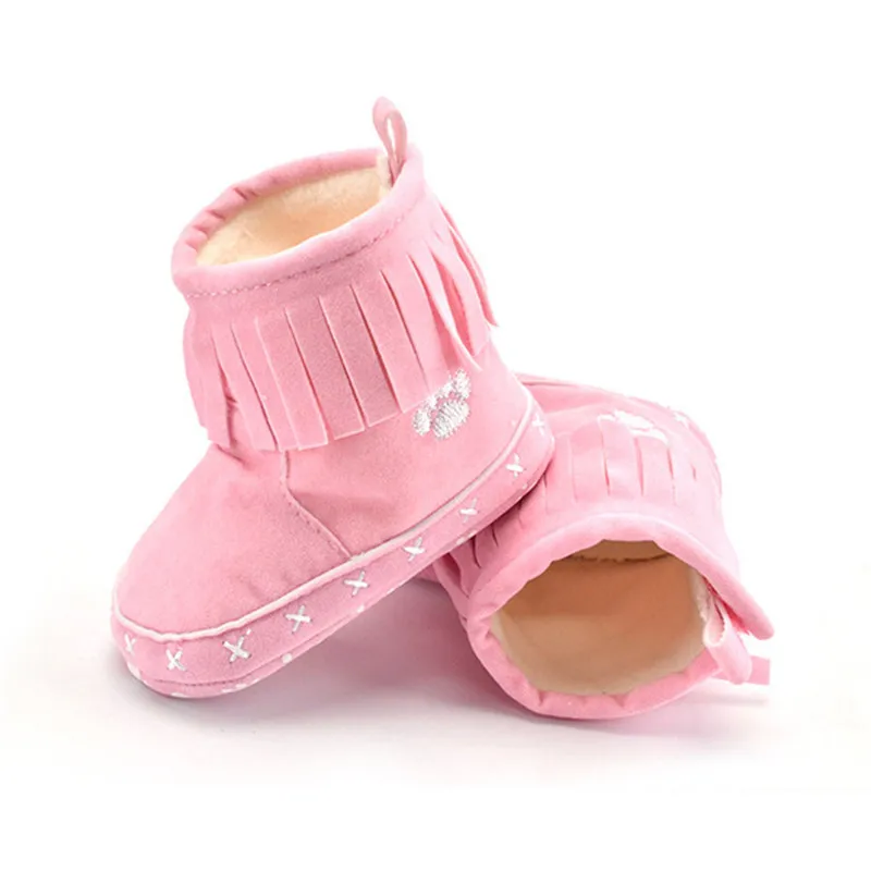 Сапоги для малышей теплые кисточкой младенческой детская обувь для девочек мальчик кроватки обувь 0-18 м мягкая детская Soled Нескользящие