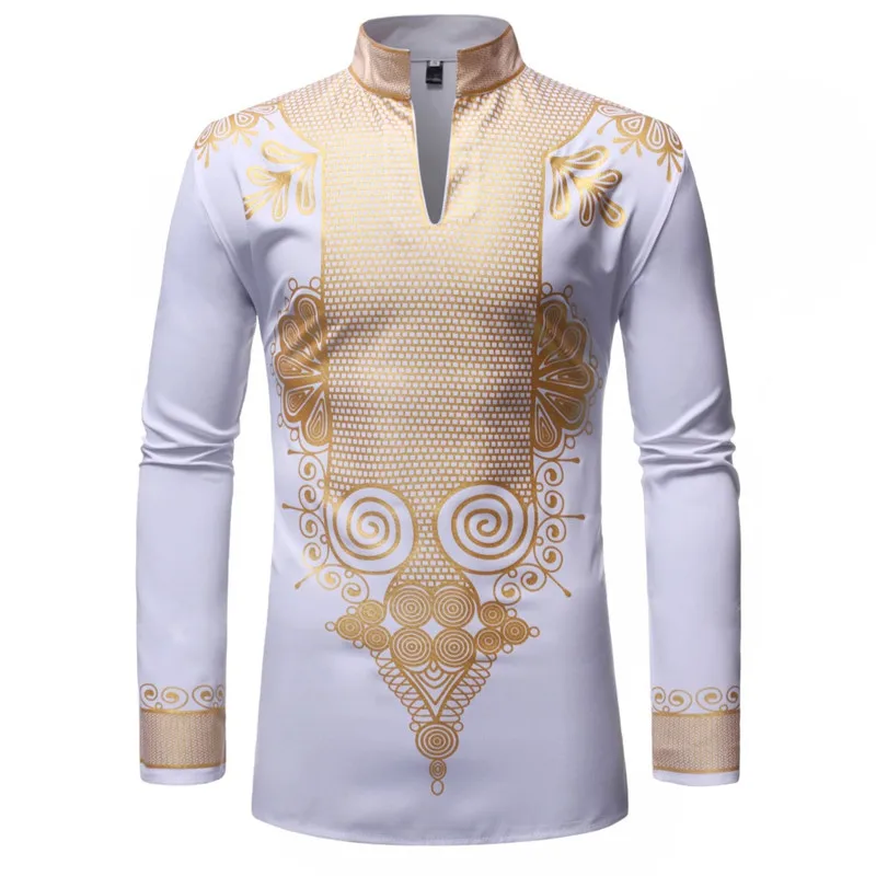 Black African Dashiki Print Shirt Men 2022 Fashion Hip Hop Streetwear Afrian Clothes Men Slim Fit Long Sleeve Shirt Male Chemise african fashion style Africa Clothing