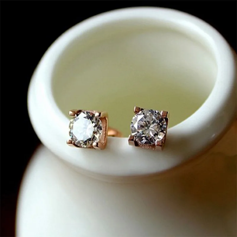 Ювелирные изделия оптом мода 1 карат кристалл золотые, розовые серьги титан сталь цвет золотые серьги для женщин