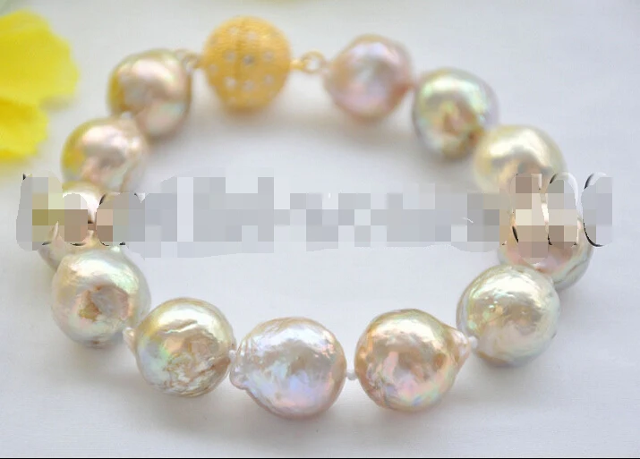 

Z7142 15mm PEACOCK-LAVENDER ALMOST ROUND Edison KESHI PEARL BRACELET 8inch@^Noble style Natural Fine jewe FREE SHIPPING