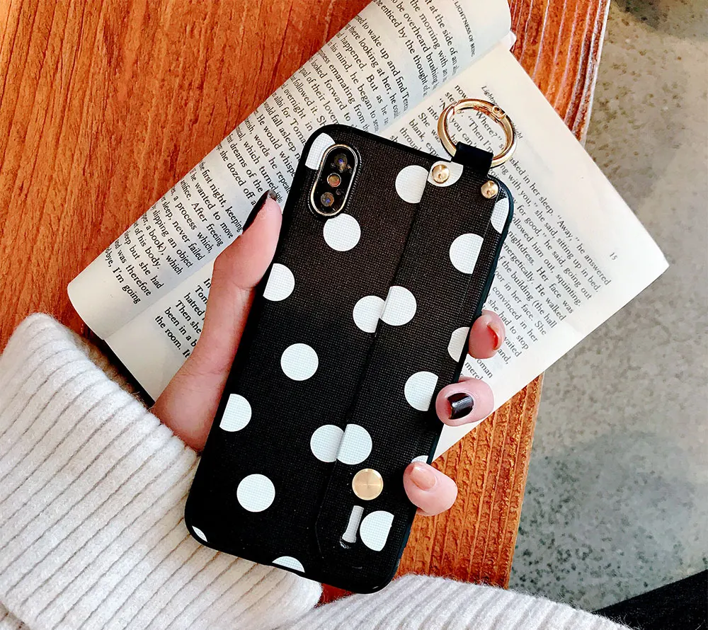 Ascromy For iPhone XS Max Case Wrist Strap Cartoon Cat Wave Point Cover For iPhone X S XR 8 Plus 7 6 6S Coque Phone Accessories (5)