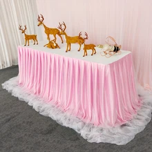 Шелковая скатерть ручной работы, юбка для стола, Тюлевая посуда на заказ, ткань для свадьбы, дня рождения, вечеринки, вечерние украшения, домашний текстиль