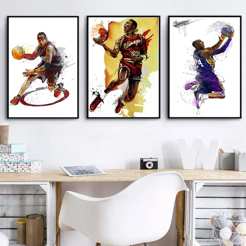 

Kobe Bryant Michael Jordan LeBron James Allen Iverson Poster Wall Art Picture Posters and Prints Canvas Painting Room Home Decor