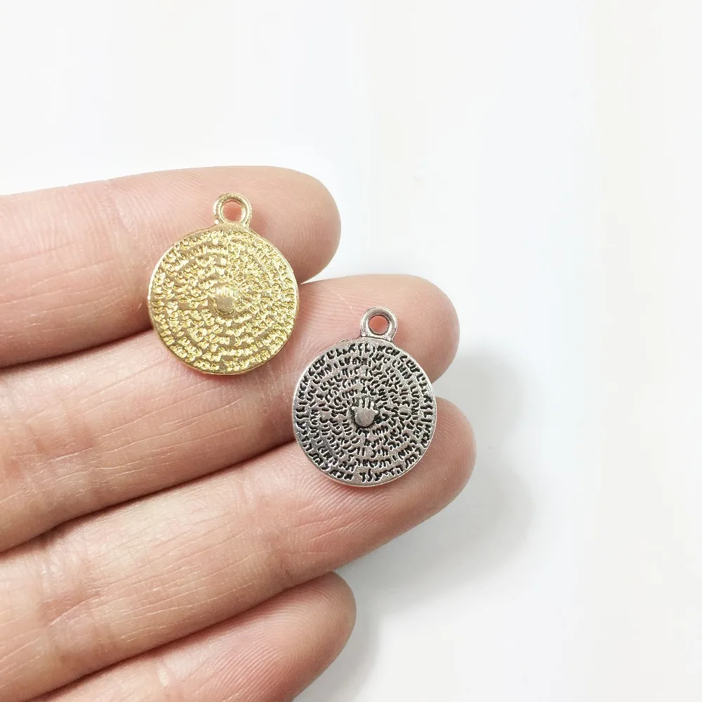 

Eruifa 20pcs Hot 15mm Nice Coin with Hand Zinc alloy DIY Charms Pendant Jewelry handmade DIY 2 Colors