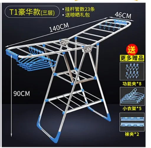 Сушильные стеллажи из нержавеющей стали для балкона, складные напольные стойки для сушки одежды, домашние вешалки для носков, вешалки для пальто, башенный стержень B496