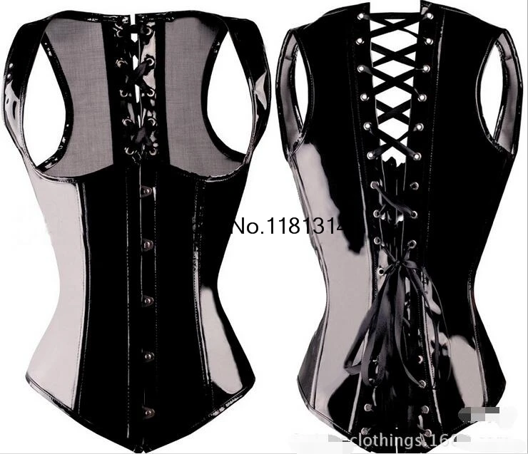 

Hot Sale PVC Vinyl Goth Strap Underbust Waist Cincher Bustier Corset G-string Size S-2XL Body Shaper 2017 new