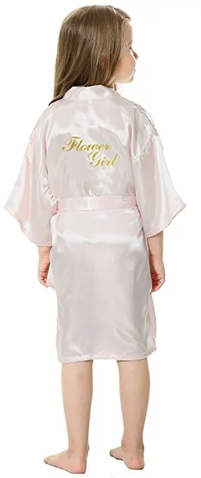 Дети атласные шелковые кимоно халат Свадебная вечеринка готовимся халат с золотыми блестками для девочек в цветочек свадебное платье, Халат