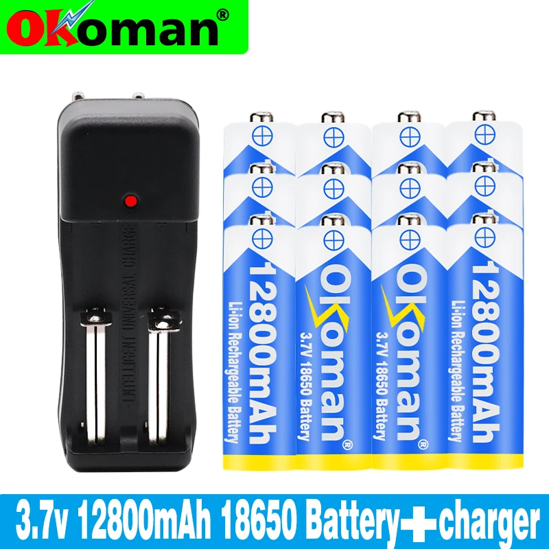 

18650 battery 3.7V 12800mAh rechargeable lithium-ion battery with charger for LED flashlight electric toy battery + charger