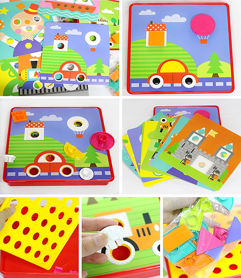 Kids 3D Educational Toy Colorful Buttons Assembling Mushrooms Nails Kit Graphic color puzzle Baby Mosaic Picture Board Toy