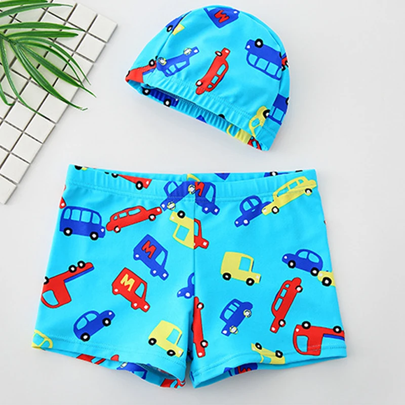 lovely car print children baby boy swimwear swim trunk shorts cap set