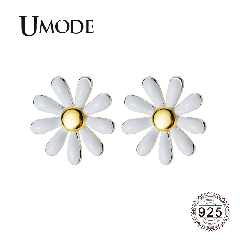 

UMODE 2019 New Fashion 925 Sterling Silver Sunflower Stud Earrings for Women New Cute White Gold Stud Jewelry Brincos ALE0566