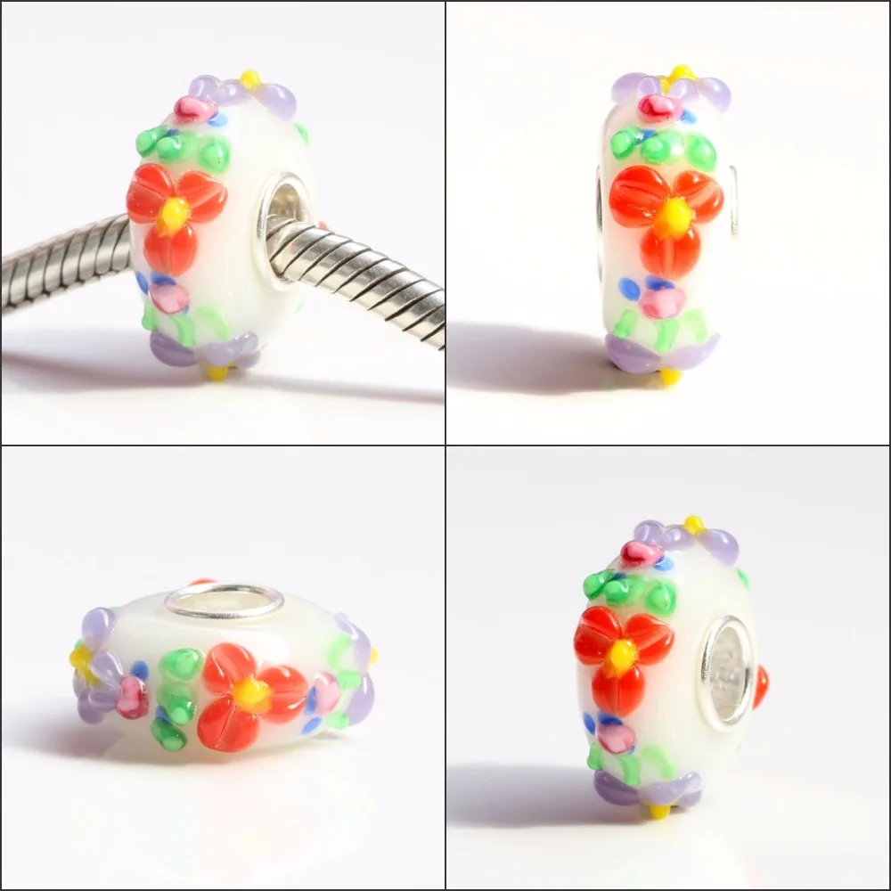 925 Sterling Silver Bead Charm With Glass Charms Compatible Fit Troll European Brand  DIY Bracelet Jewelry Gift For Woman (12)